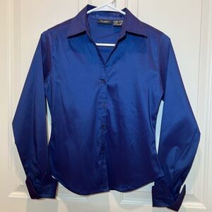 Shimmery blue button down shirt blouse